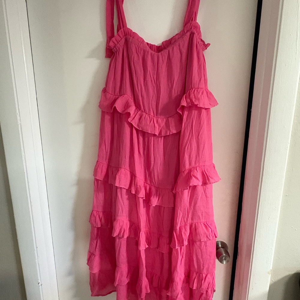 Eesome Pink Tiered Ruffle Midi Dress